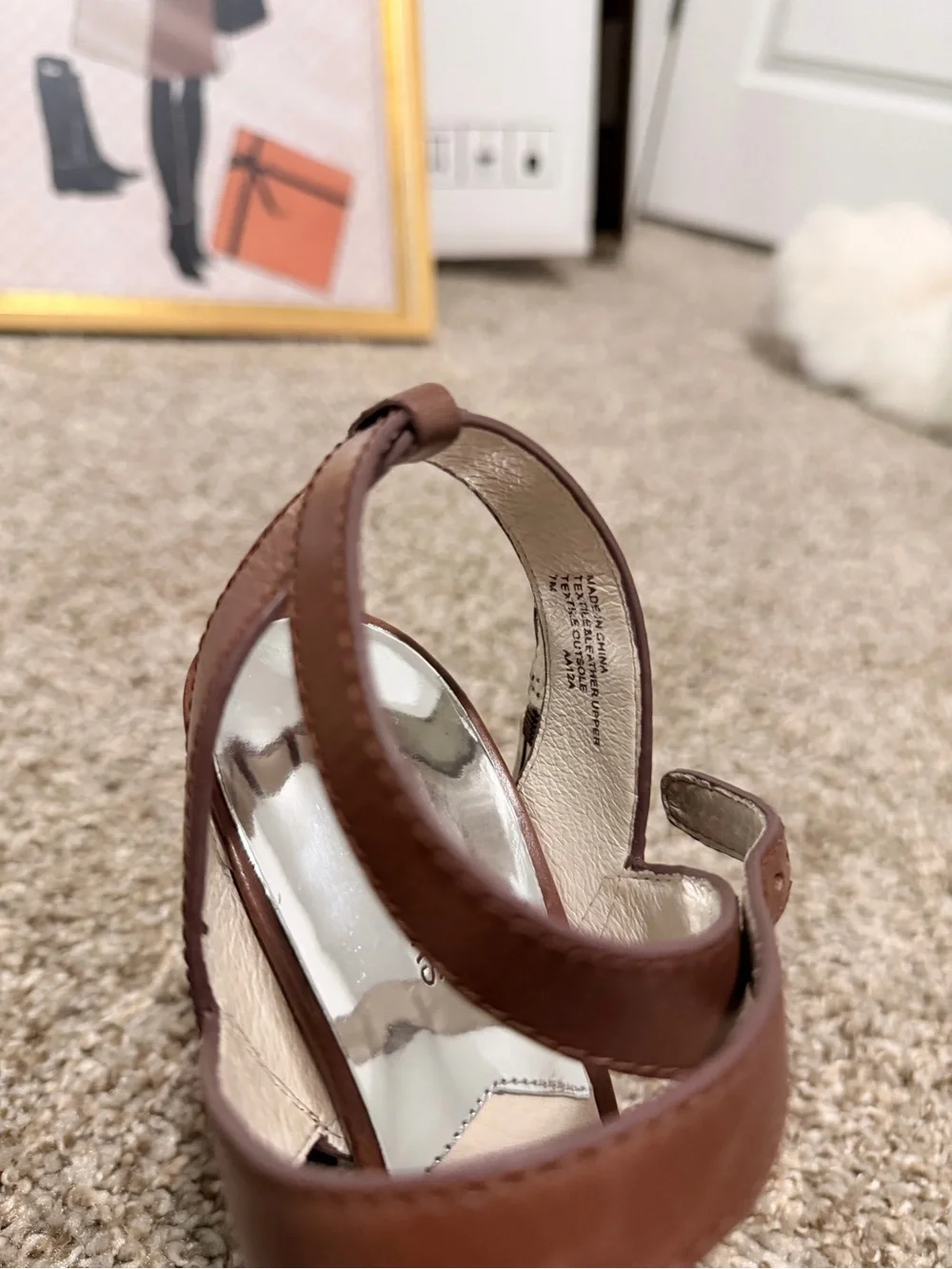 Michael Kors Brown Leather Sandal with Navy Front Band